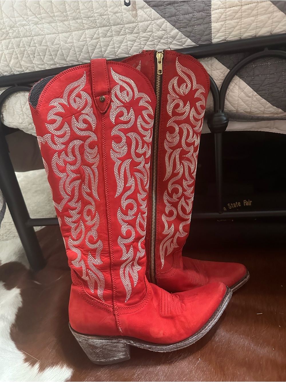 LIBERTY Black Red Embroidered Western Heeled Boots